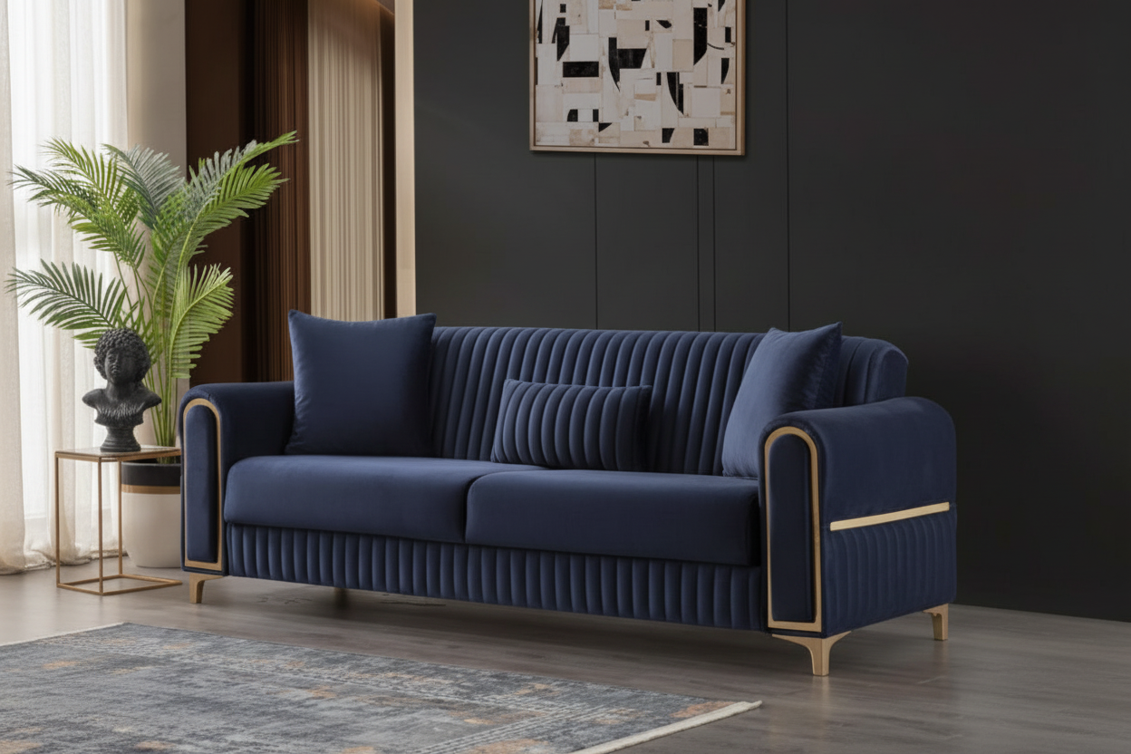 Luxe Channel Tufted Velvet Sofa