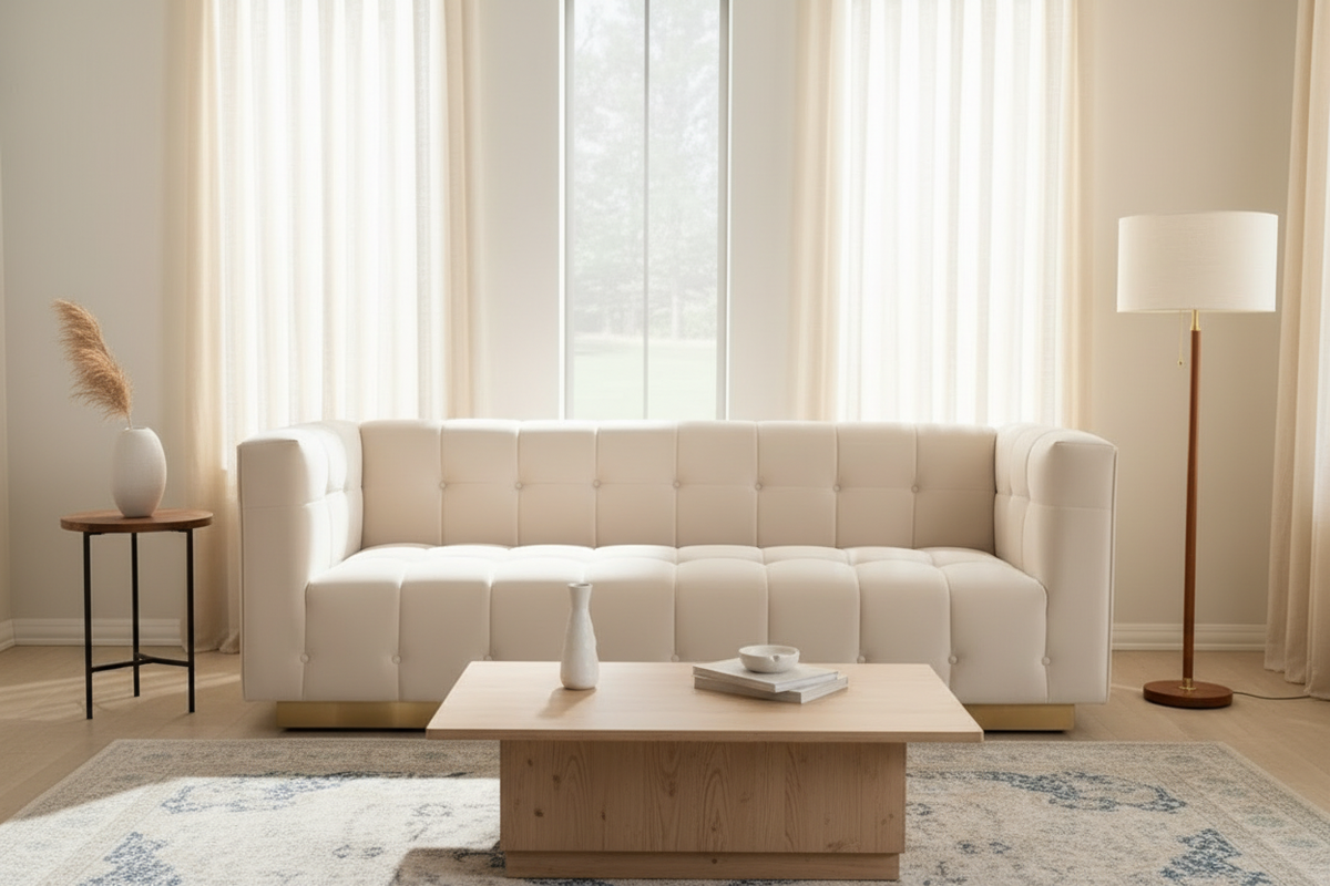 Luxury Boxy Tufted Velvet Sofa with Gold Base