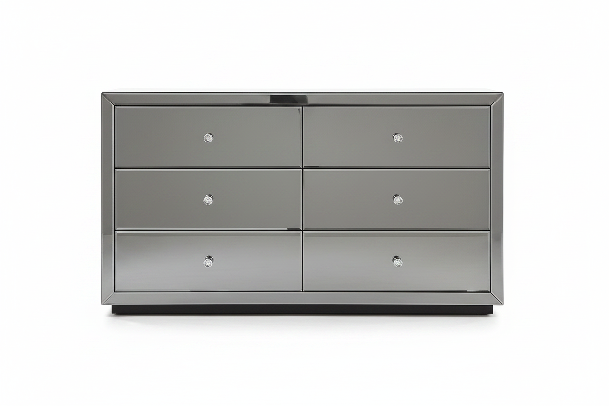 Glam Smoked Mirror Dresser - full front view