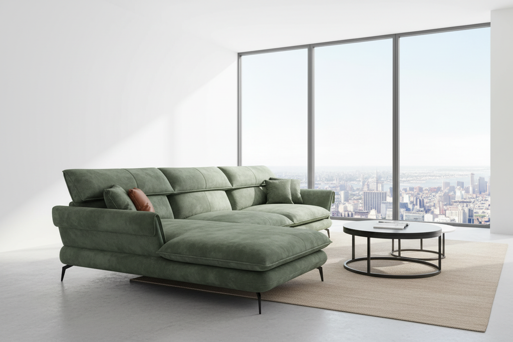 Milano L-Shape Sectional Sofa in Sage Green Velvet