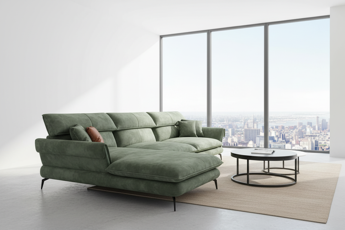 Milano L-Shape Sectional Sofa in Sage Green Velvet
