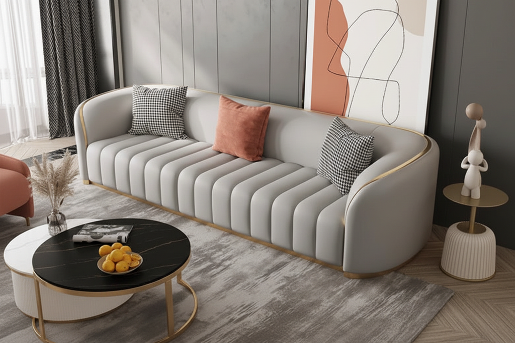 Head Leather Sofa - Side angle lifestyle view