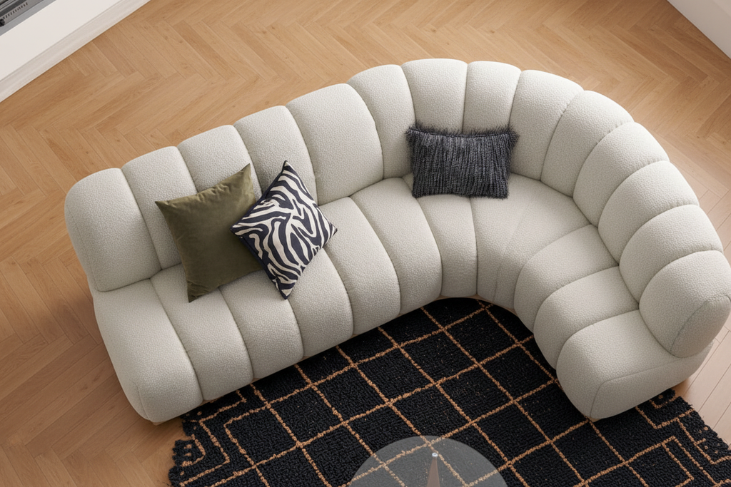 Marlow Bouclé Round Corner Sectional Sofa - full round corner top-down view