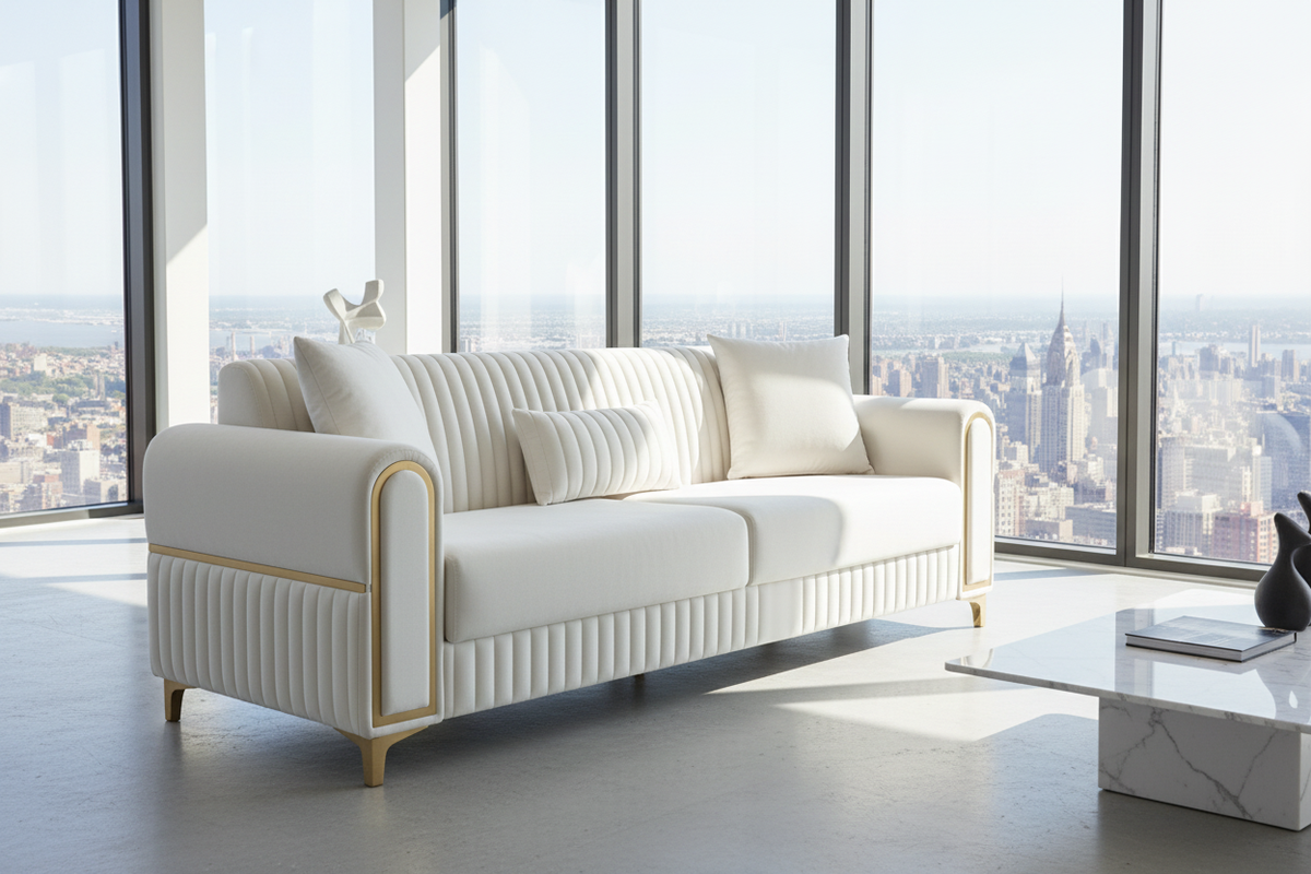 Luxe Channel Tufted Velvet Sofa