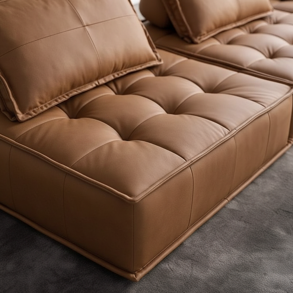 Zen Modular Floor Sofa - tufting and leather detail