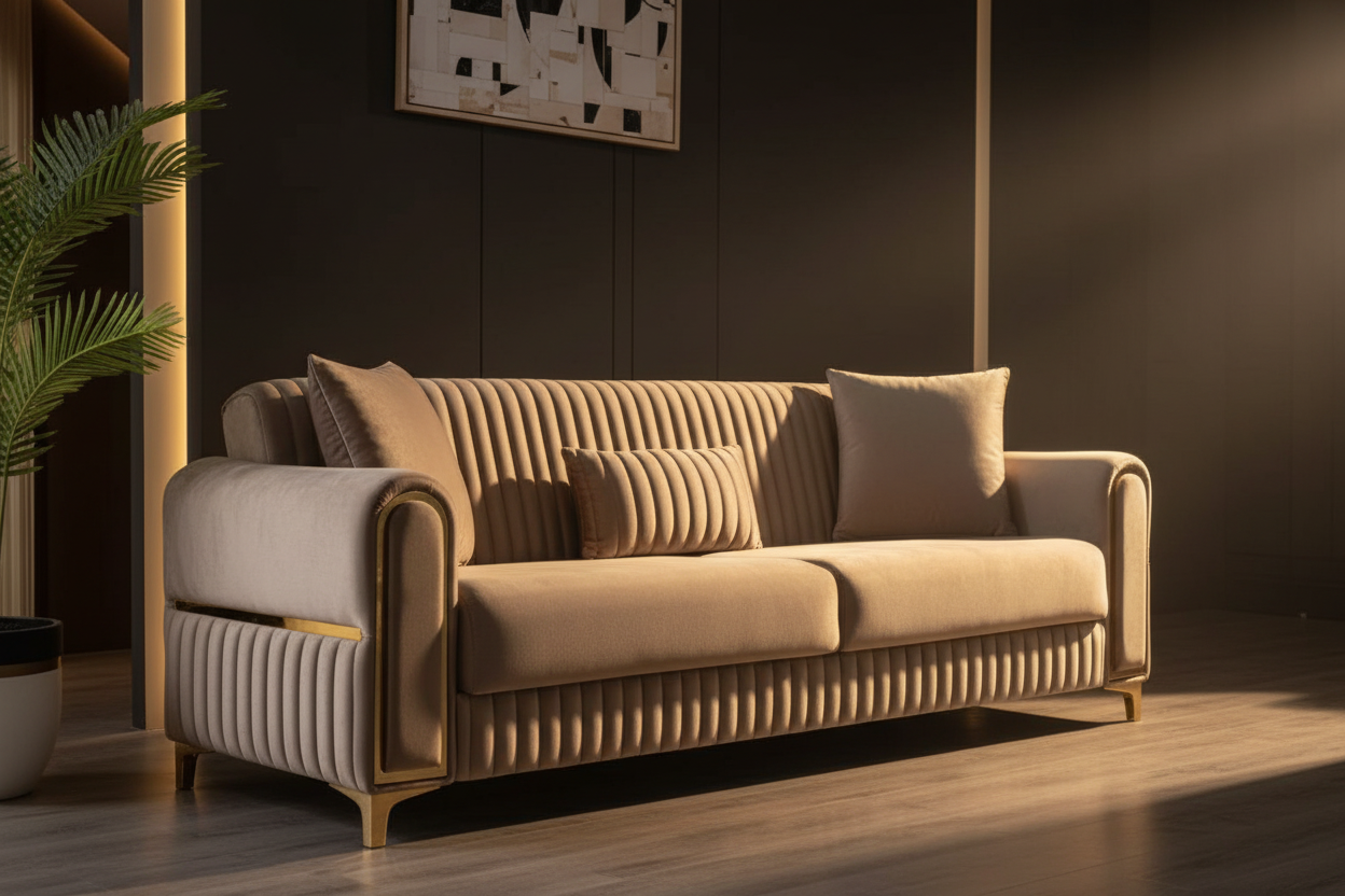 Luxe Channel Tufted Velvet Sofa