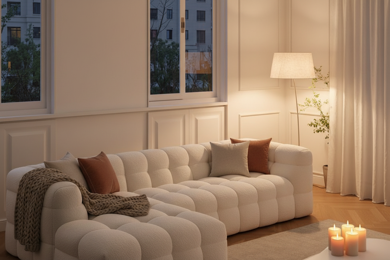Cloud Bubble Grid Sectional - evening cosy mood
