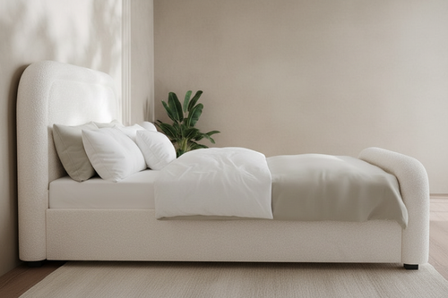 Aria Boucle Bed - left side profile view