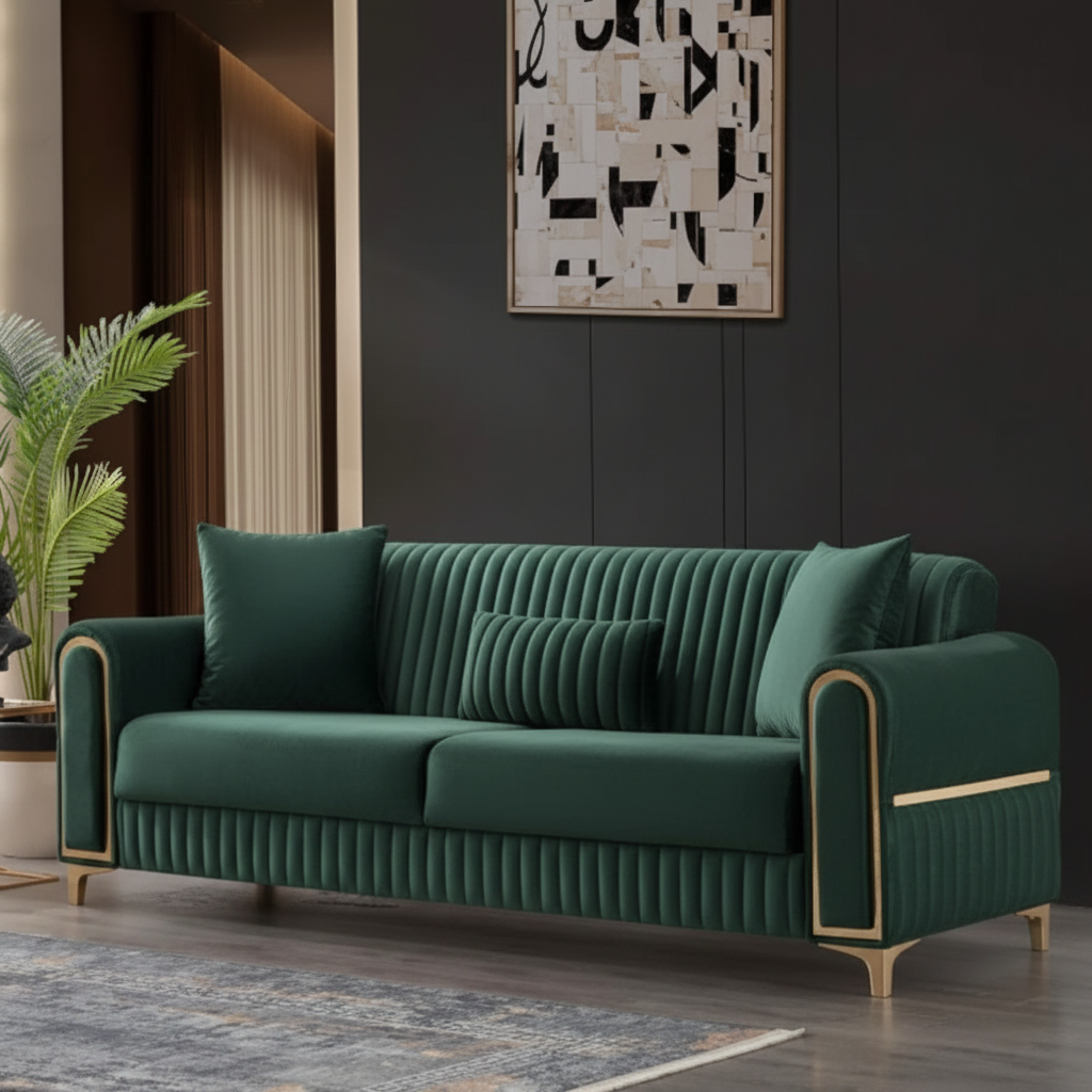 Luxe Channel Tufted Velvet Sofa