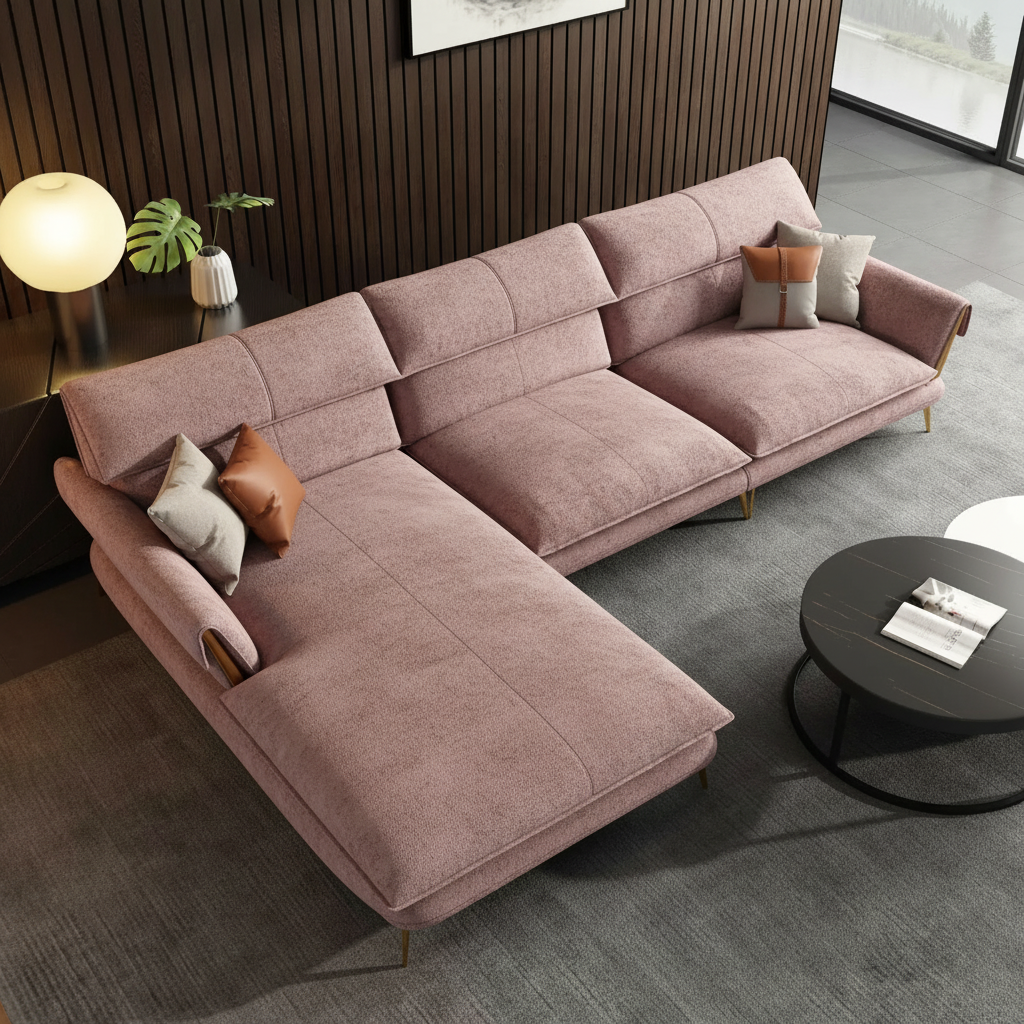 Milano L-Shape Sectional Sofa in Dusty Rose Boucle