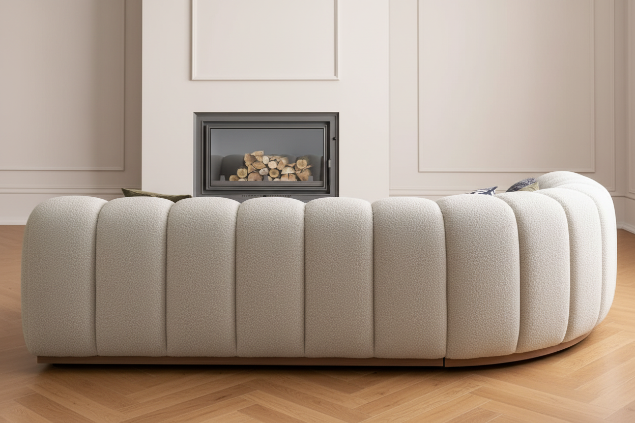 Marlow Bouclé Round Corner Sectional Sofa - full back view