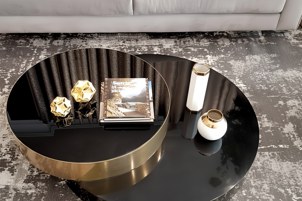 Eclipse Dual Circle Coffee Table - top view moody