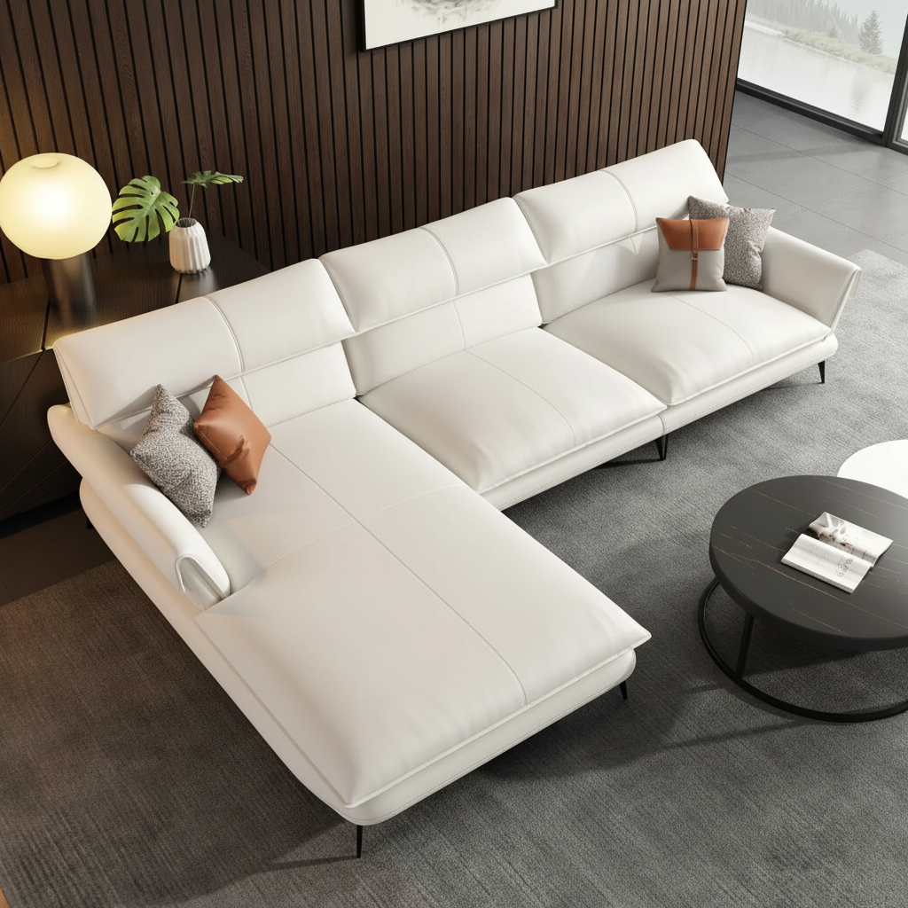 Milano L-Shape Sectional Sofa in White Leather