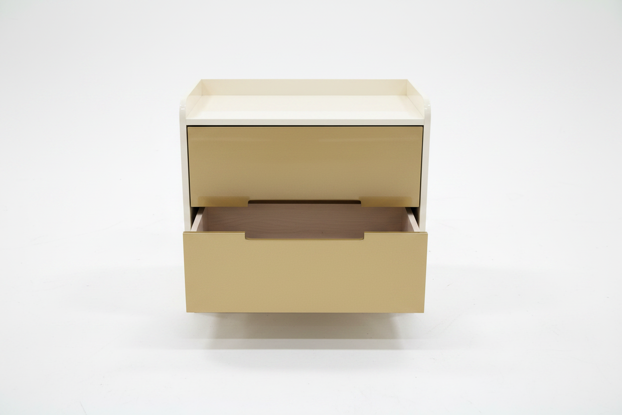 Luxury bedside pedestal front view with drawers open