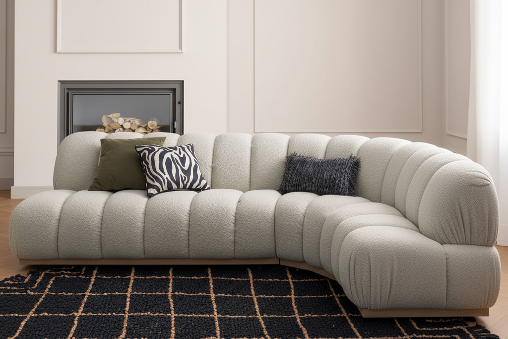 Marlow Bouclé Round Corner Sectional Sofa - full straight front view