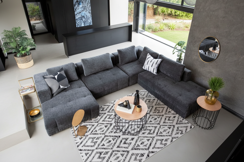 Seattle U-Shape Modular Sectional Sofa - top-down view 2 with rug