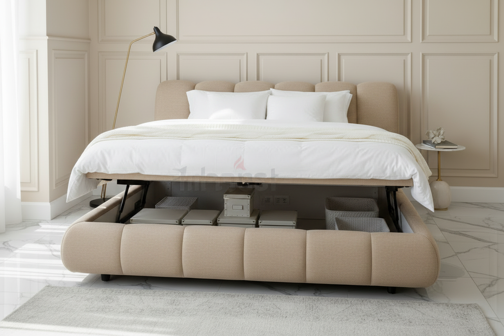 Puffy Channel-Tufted Storage Bed