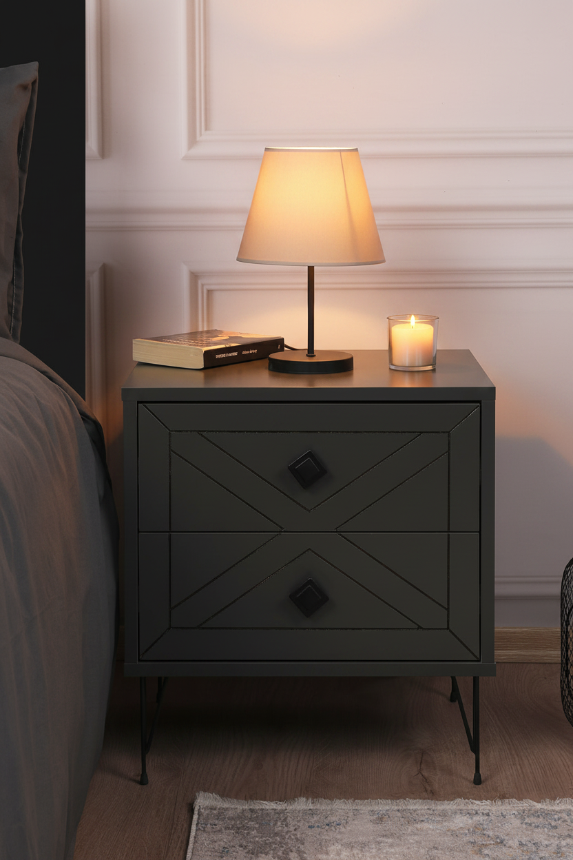 Nordic X-Pattern Bedside Table - evening mood lifestyle