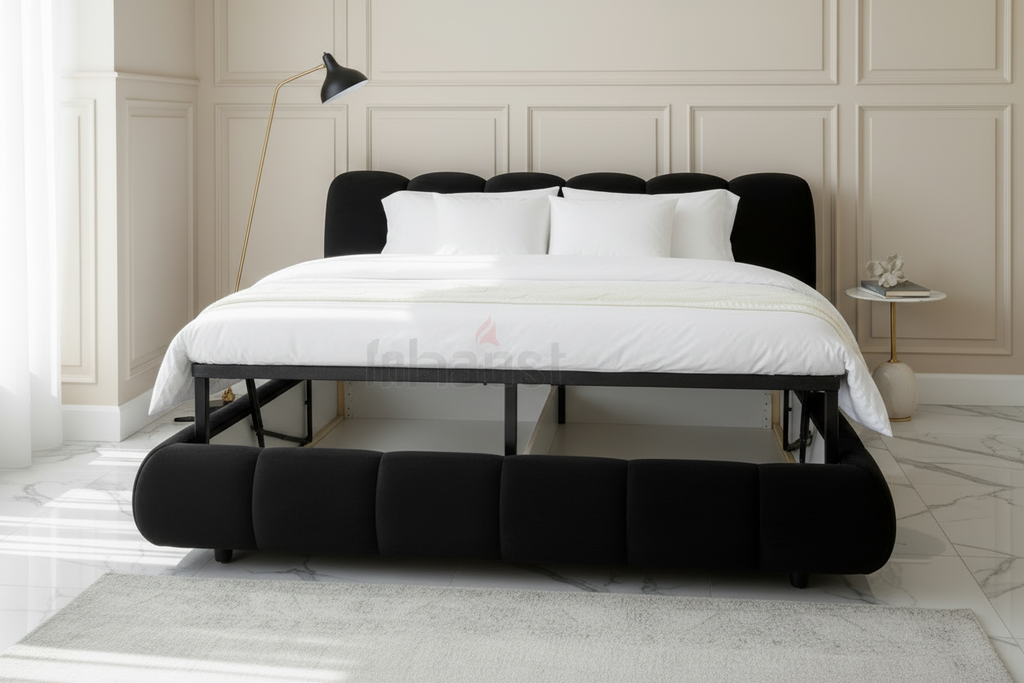 Puffy Channel-Tufted Storage Bed