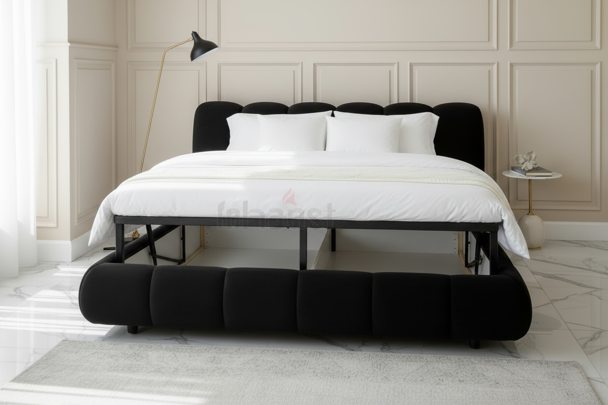 Puffy Channel-Tufted Storage Bed