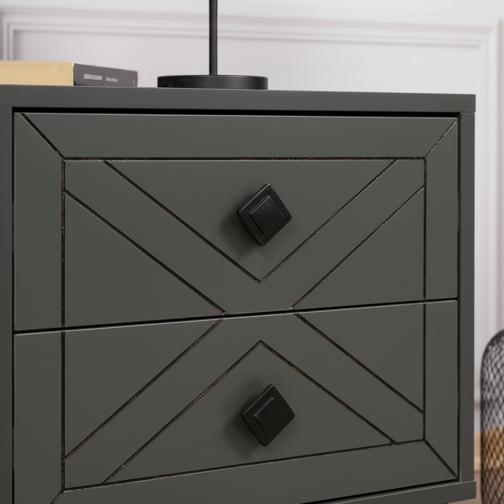 Nordic X-Pattern Bedside Table - X-pattern drawer detail