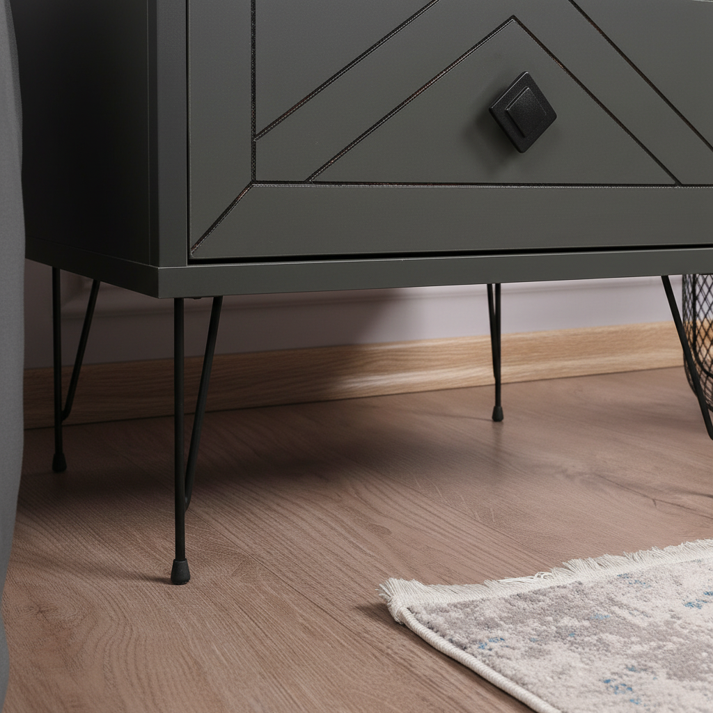 Nordic X-Pattern Bedside Table - hairpin leg detail