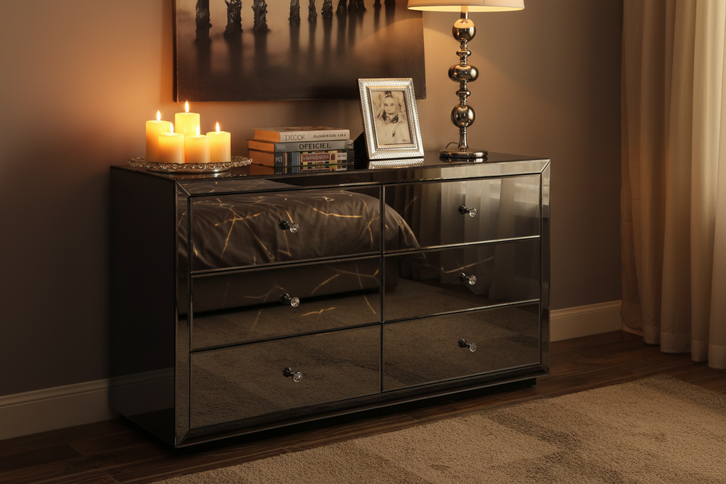 Glam Smoked Mirror Dresser - evening mood lifestyle