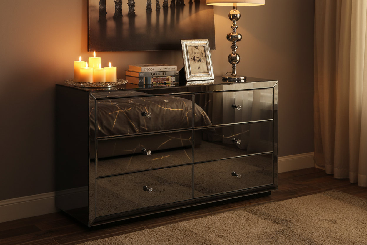 Glam Smoked Mirror Dresser - evening mood lifestyle