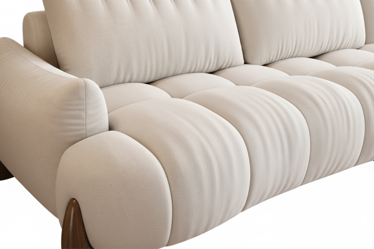 Nova Channel Tufted Sofa - close-up horizontal channel tufting texture detail