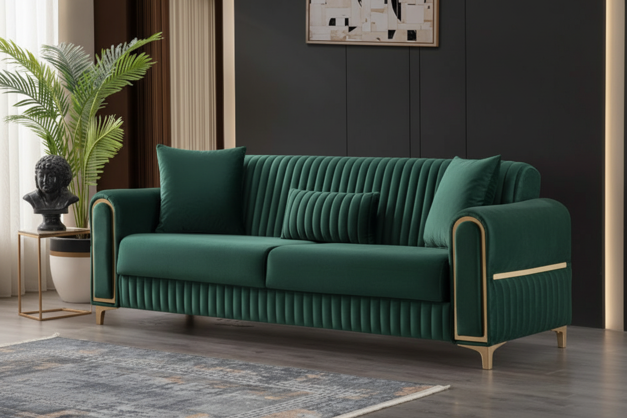 Luxe Channel Tufted Velvet Sofa