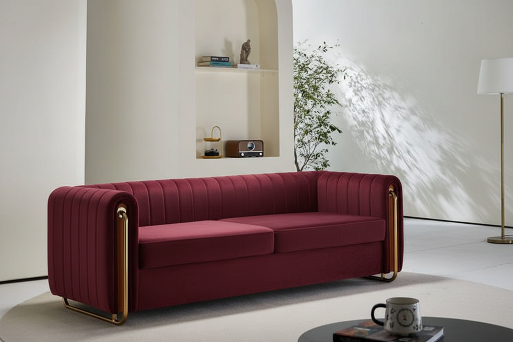 Cleo Gold-Frame Channel Velvet Sofa