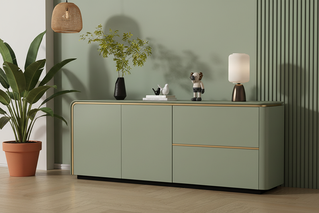 Elara Luxury Sideboard - Noir Gold Art Deco setting