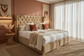 Beige boucle luxury storage bed - warm contemporary bedroom