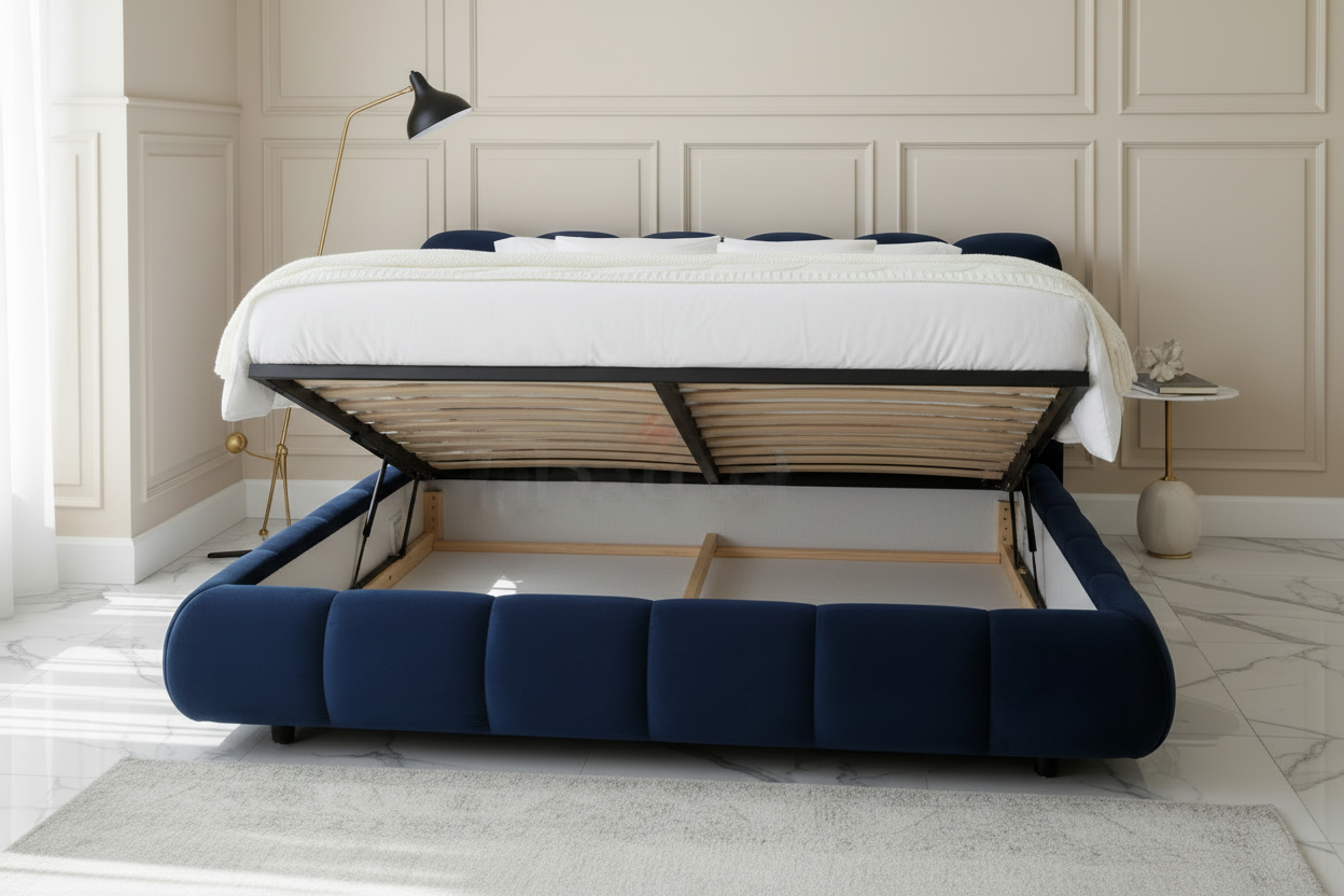 Puffy Channel-Tufted Storage Bed