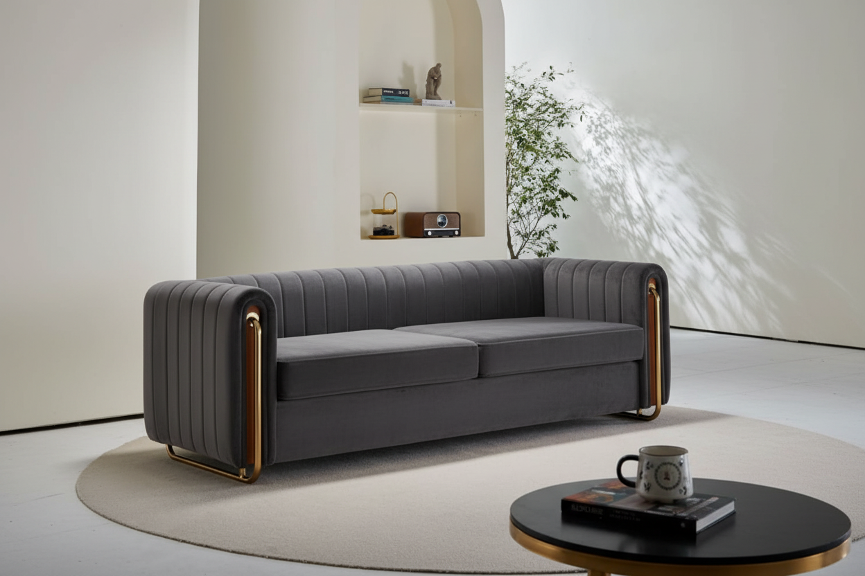 Cleo Gold-Frame Channel Velvet Sofa