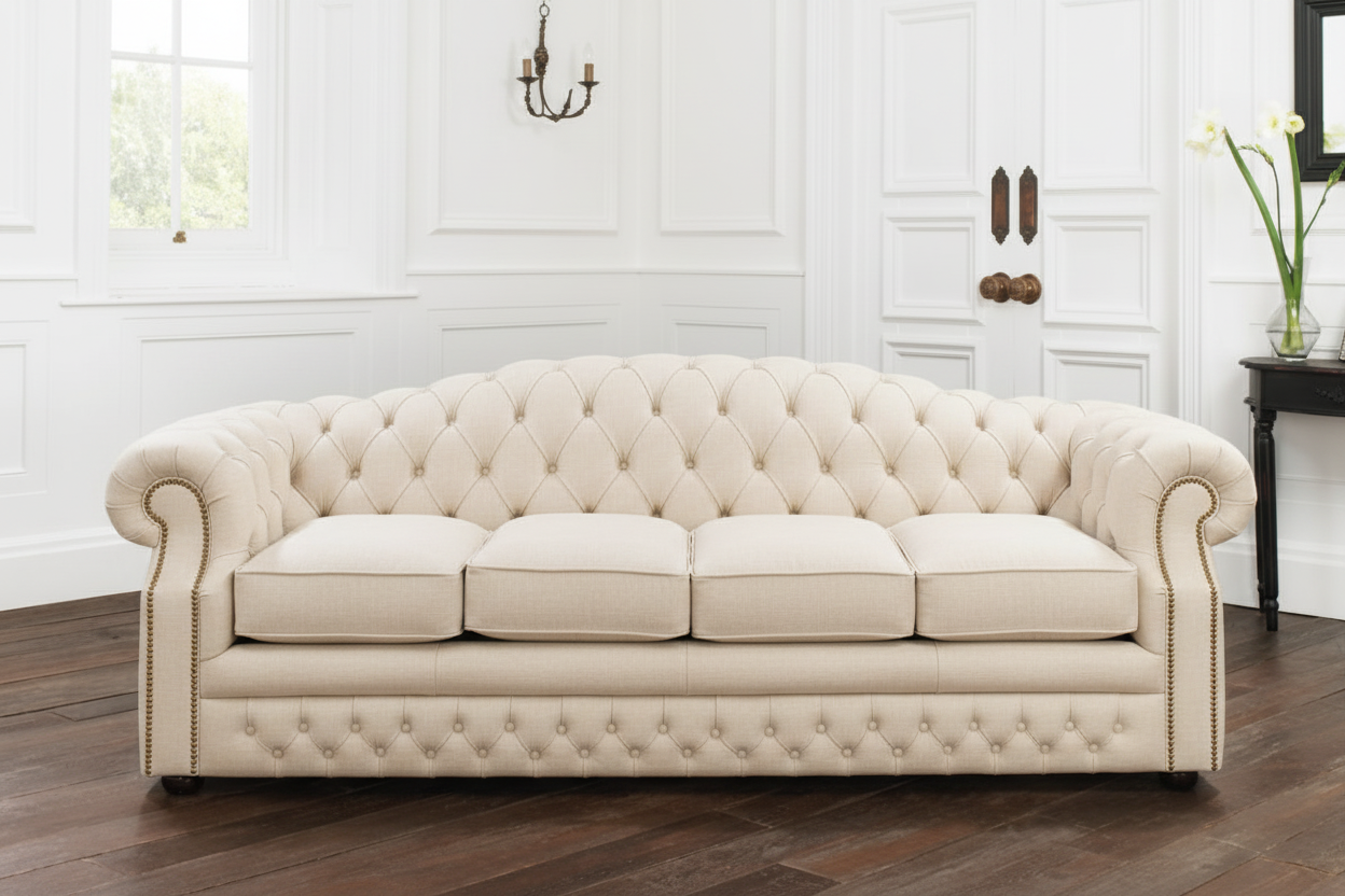 Churchill Chesterfield Sofa - cream linen version
