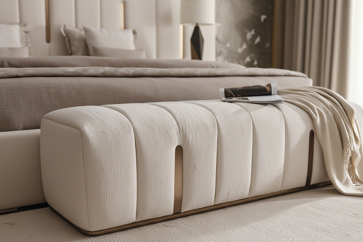 Vals Bedroom Suite - upholstered foot bench detail
