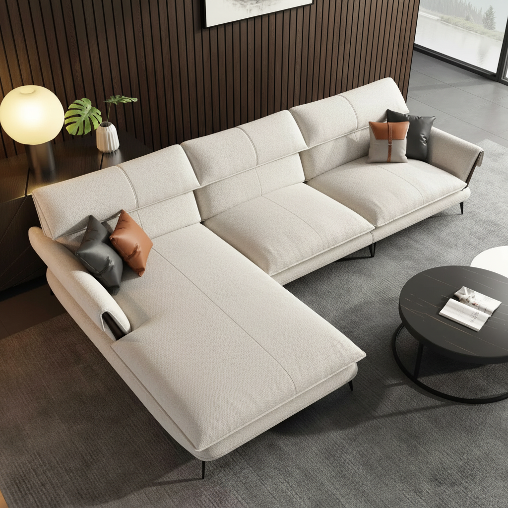 Milano L-Shape Sectional Sofa in Cream Boucle