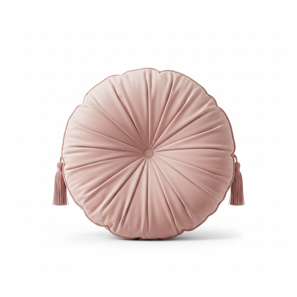 Round luxury scatter cushion in blush pink velvet