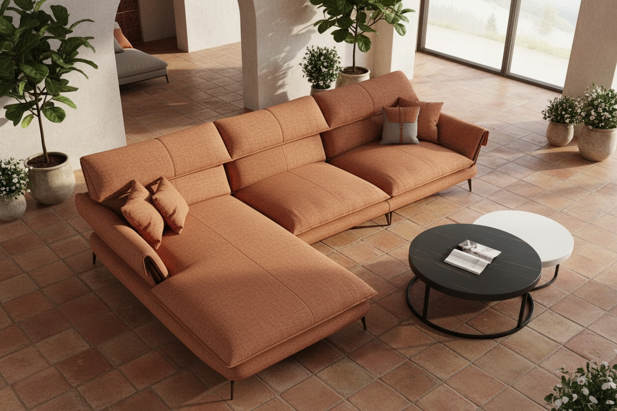 Milano L-Shape Sectional Sofa in Terracotta Linen