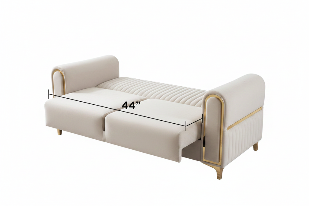 Ivory Cream Sofa Bed Open