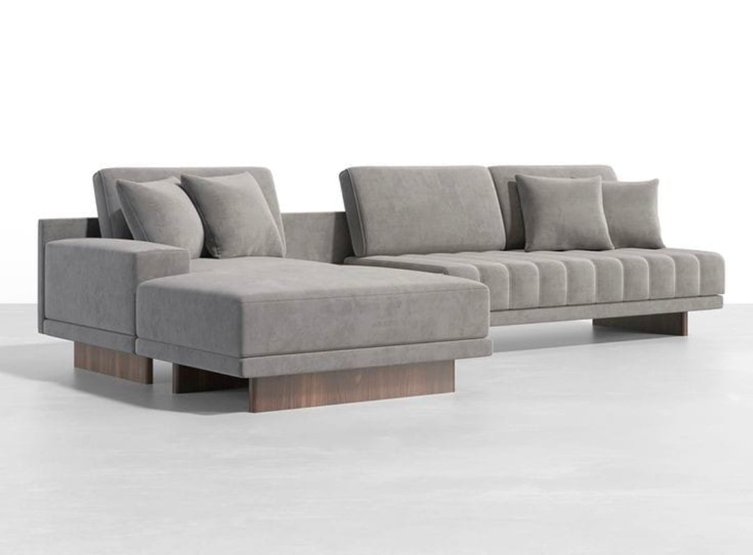 Modular L-Shape Sectional Sofa with Walnut Console