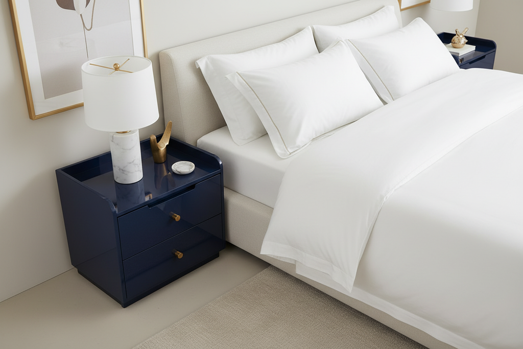 Navy Blue Bedside Table - Master Bedroom