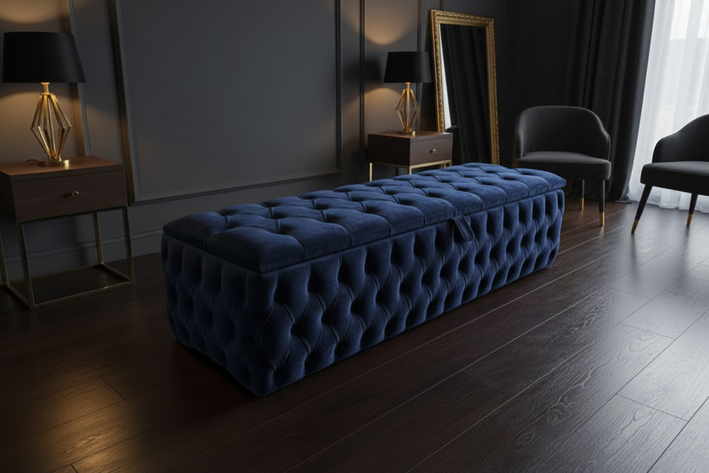 Navy Blue Velvet Blanket Box