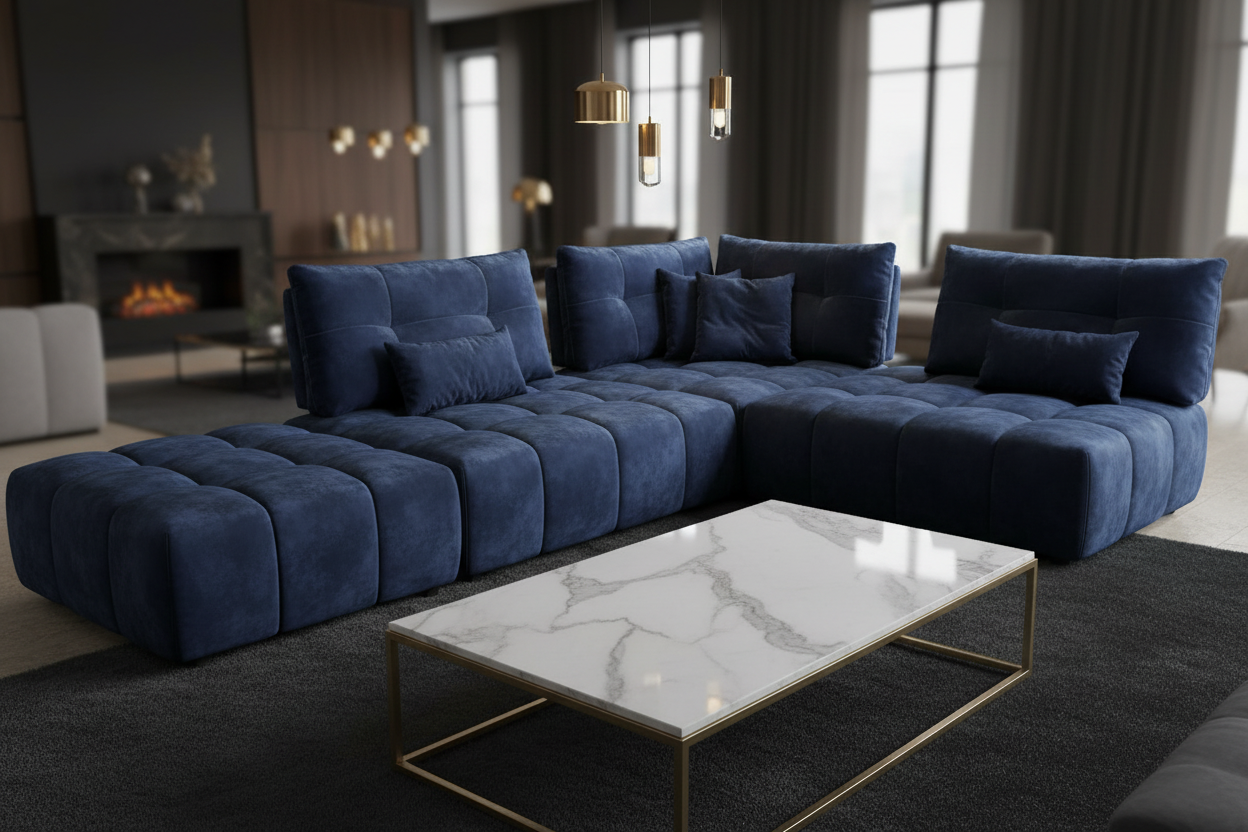 Modular Grid-Tufted Sectional Sofa Set
