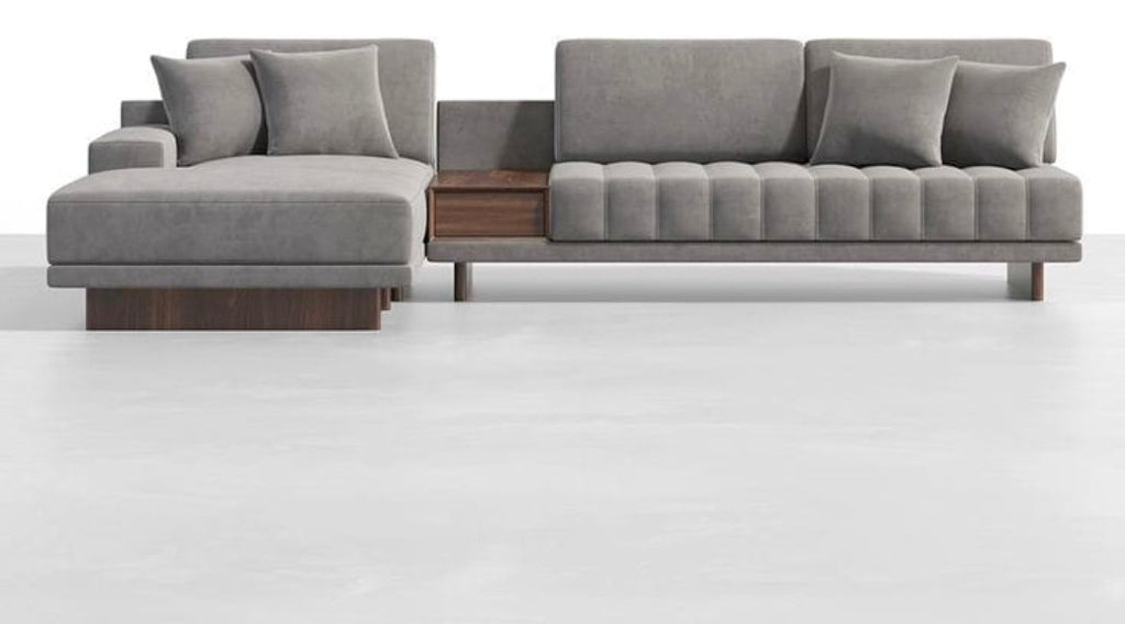 Modular L-Shape Sectional Sofa with Walnut Console