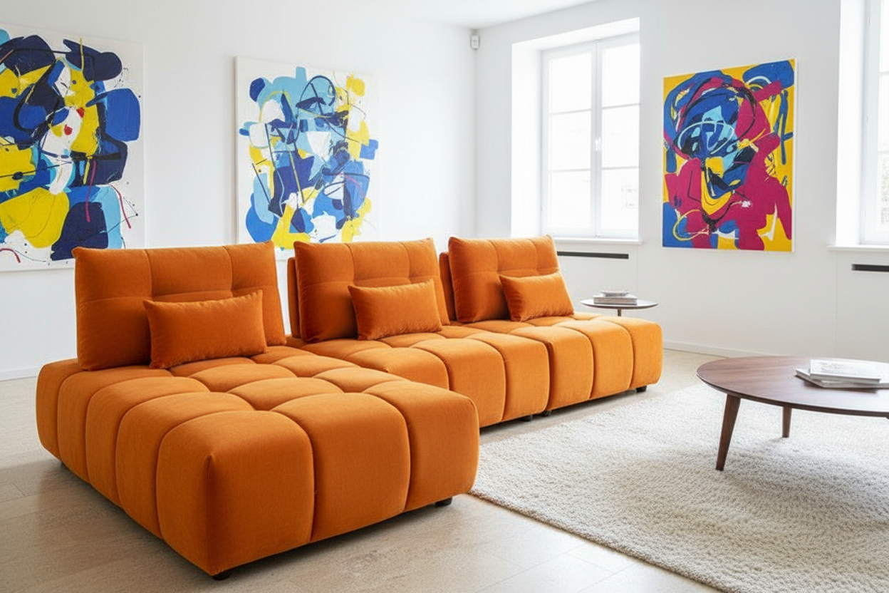 Modular Grid-Tufted Sectional Sofa Set