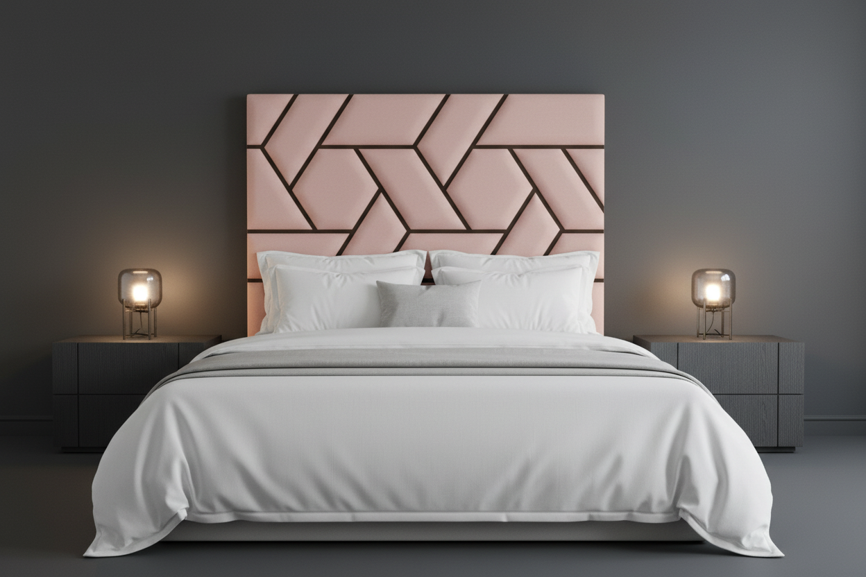 Pink Geometric Headboard Bedroom Setup