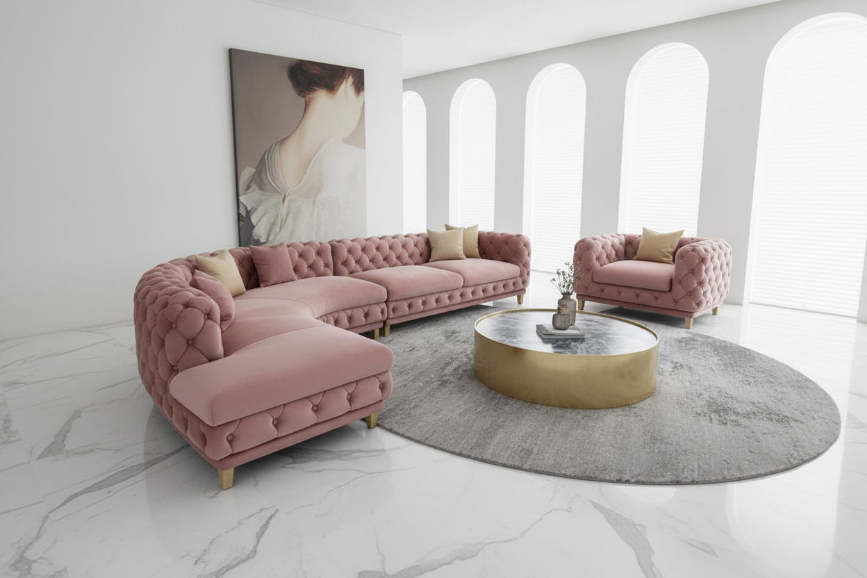 Pink Velvet Chesterfield Sofa Set