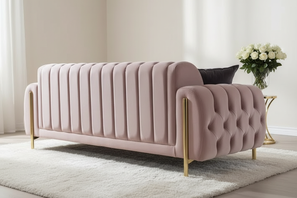 Pink Velvet Luxury Sofa - Boutique Bedroom